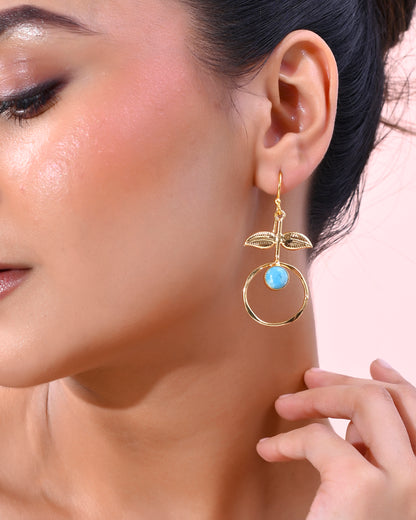 VOJ Gold-Polished Blue Stone Studded Circular Drop Earrings - Distacart