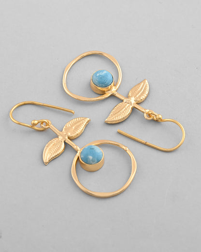 VOJ Gold-Polished Blue Stone Studded Circular Drop Earrings - Distacart