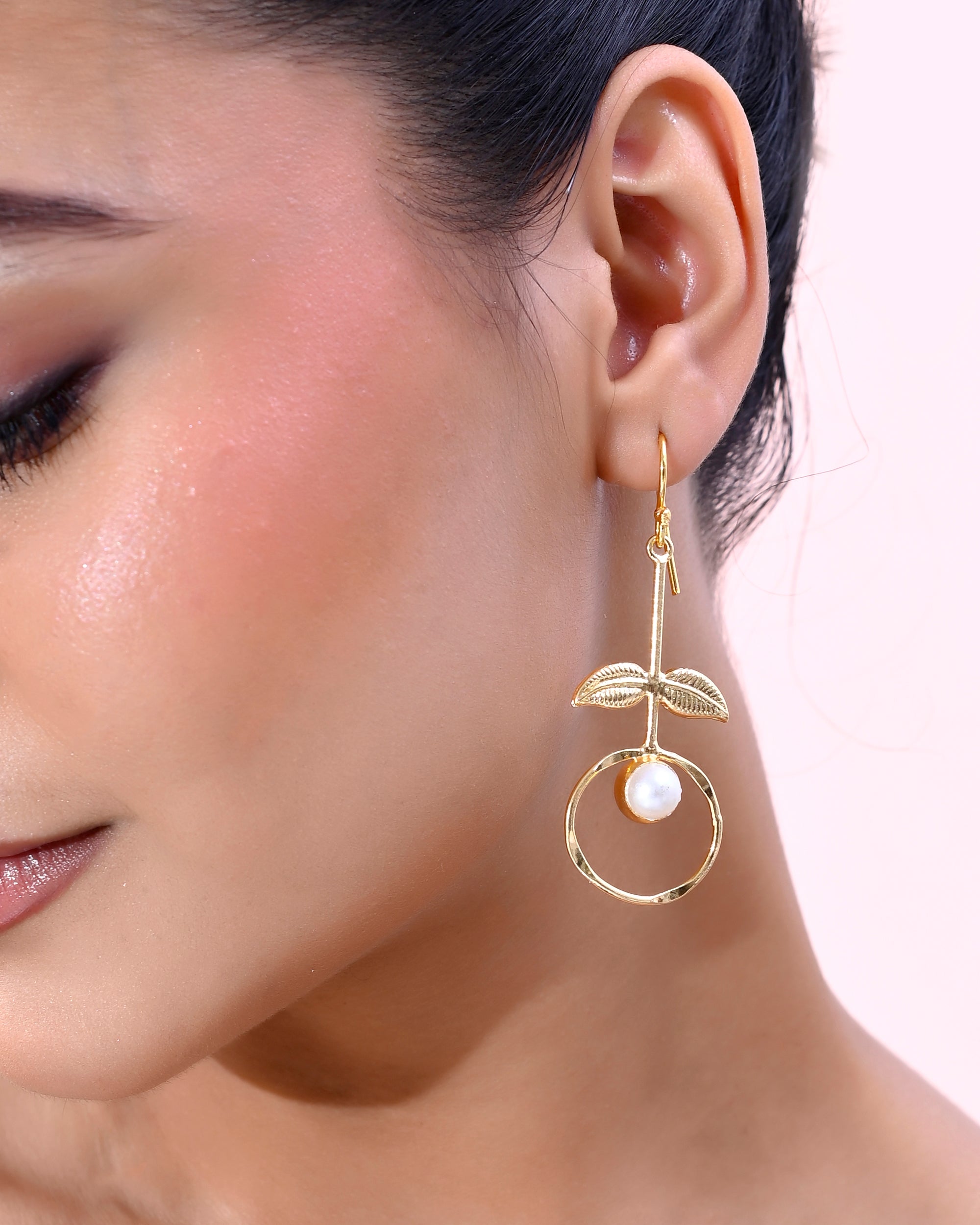 VOJ Gold-Polished White Stone Studded Circular Drop Earrings - Distacart