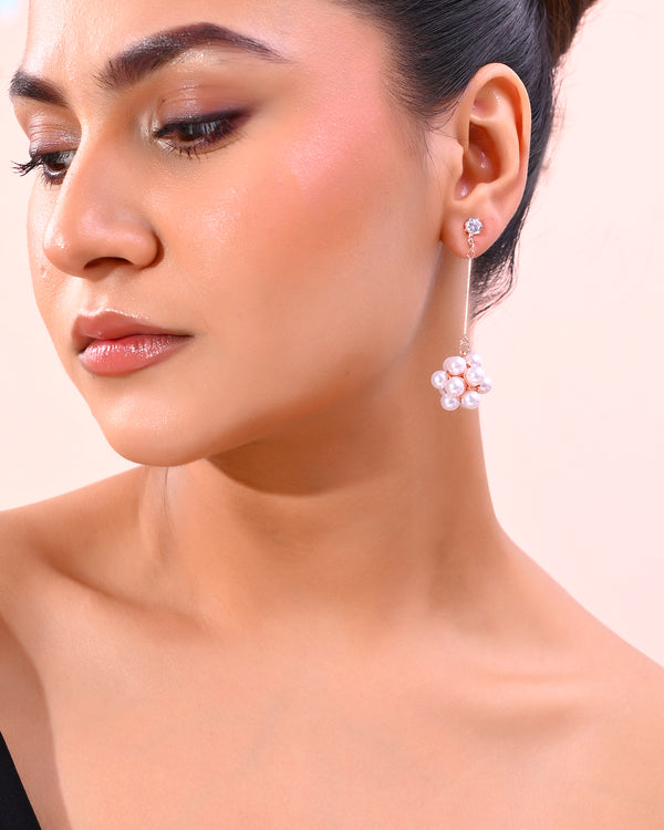 VOJ Rose Gold-Polished Handcrafted Floral Pearl Drop Earrings - Distacart