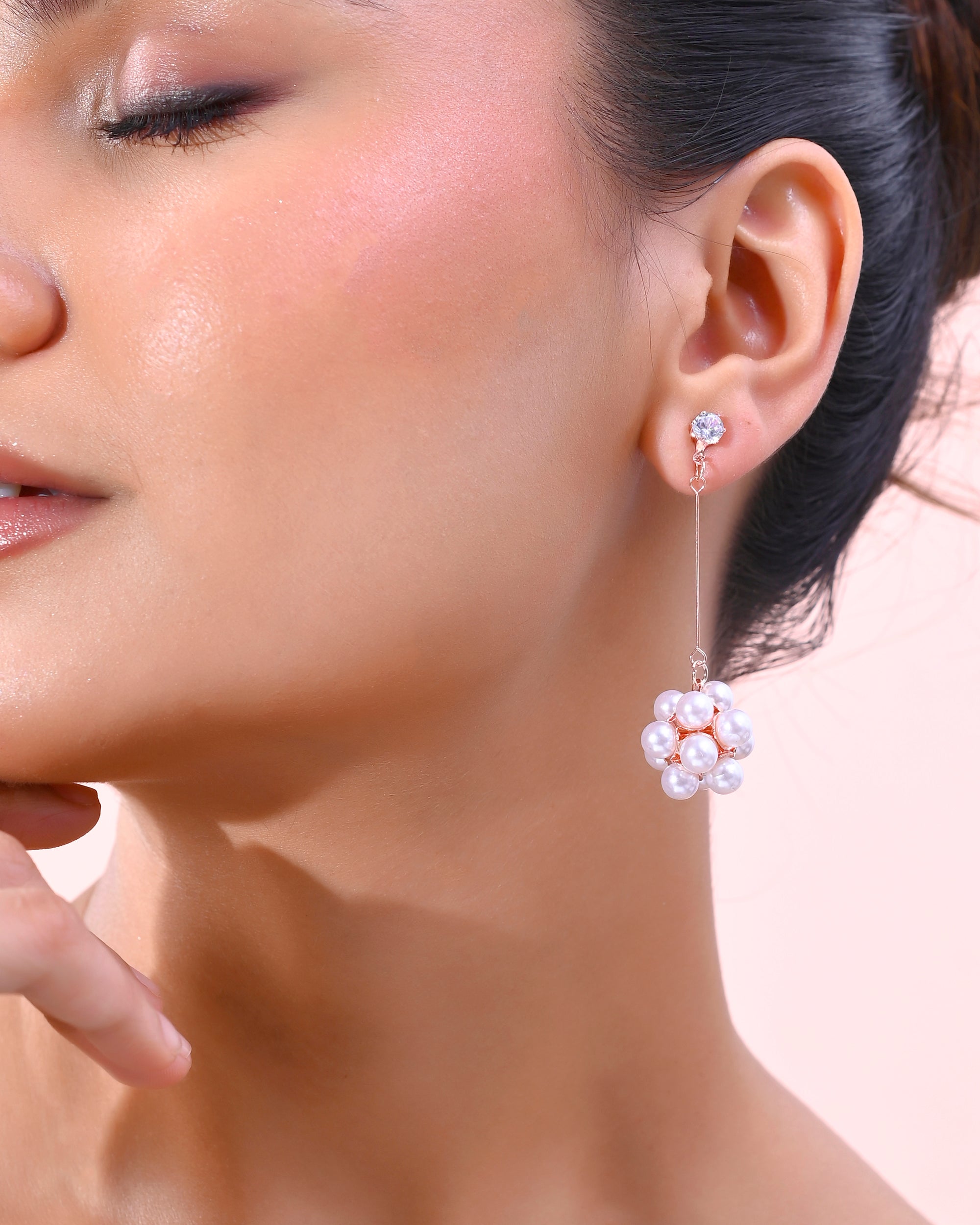 VOJ Rose Gold-Polished Handcrafted Floral Pearl Drop Earrings - Distacart