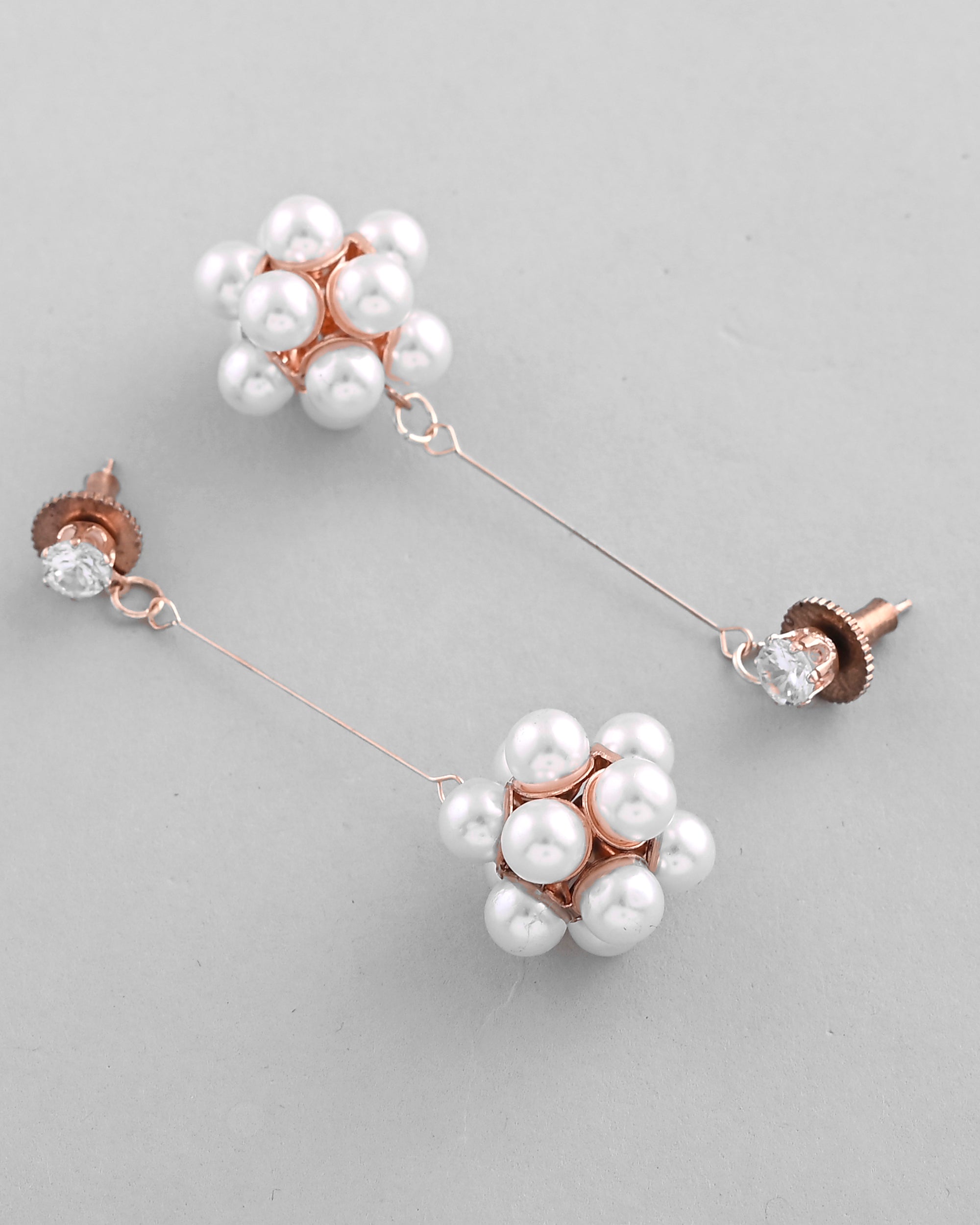 VOJ Rose Gold-Polished Handcrafted Floral Pearl Drop Earrings - Distacart
