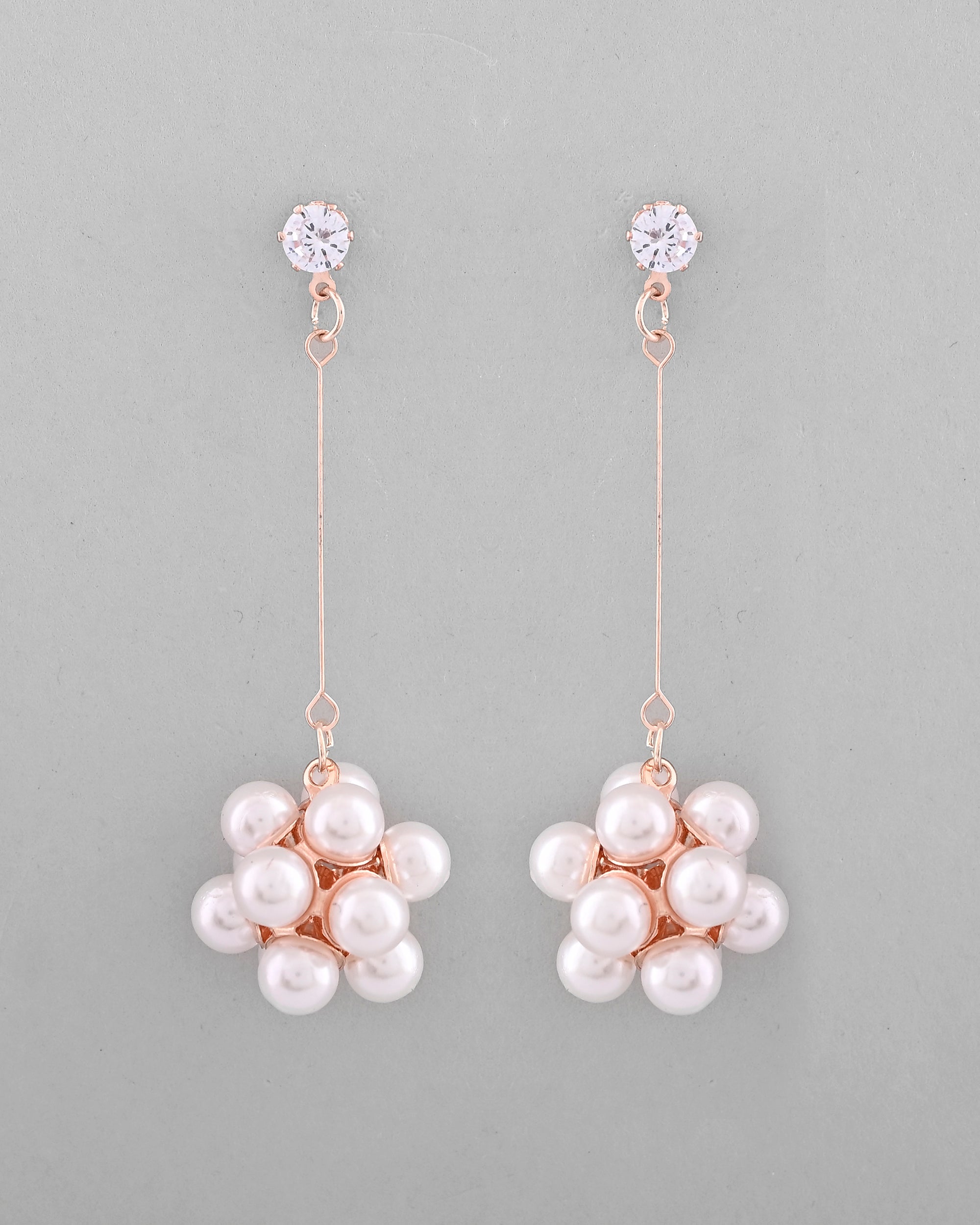 VOJ Rose Gold-Polished Handcrafted Floral Pearl Drop Earrings - Distacart