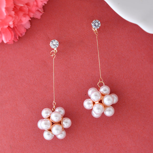 VOJ Rose Gold-Polished Handcrafted Floral Pearl Drop Earrings - Distacart