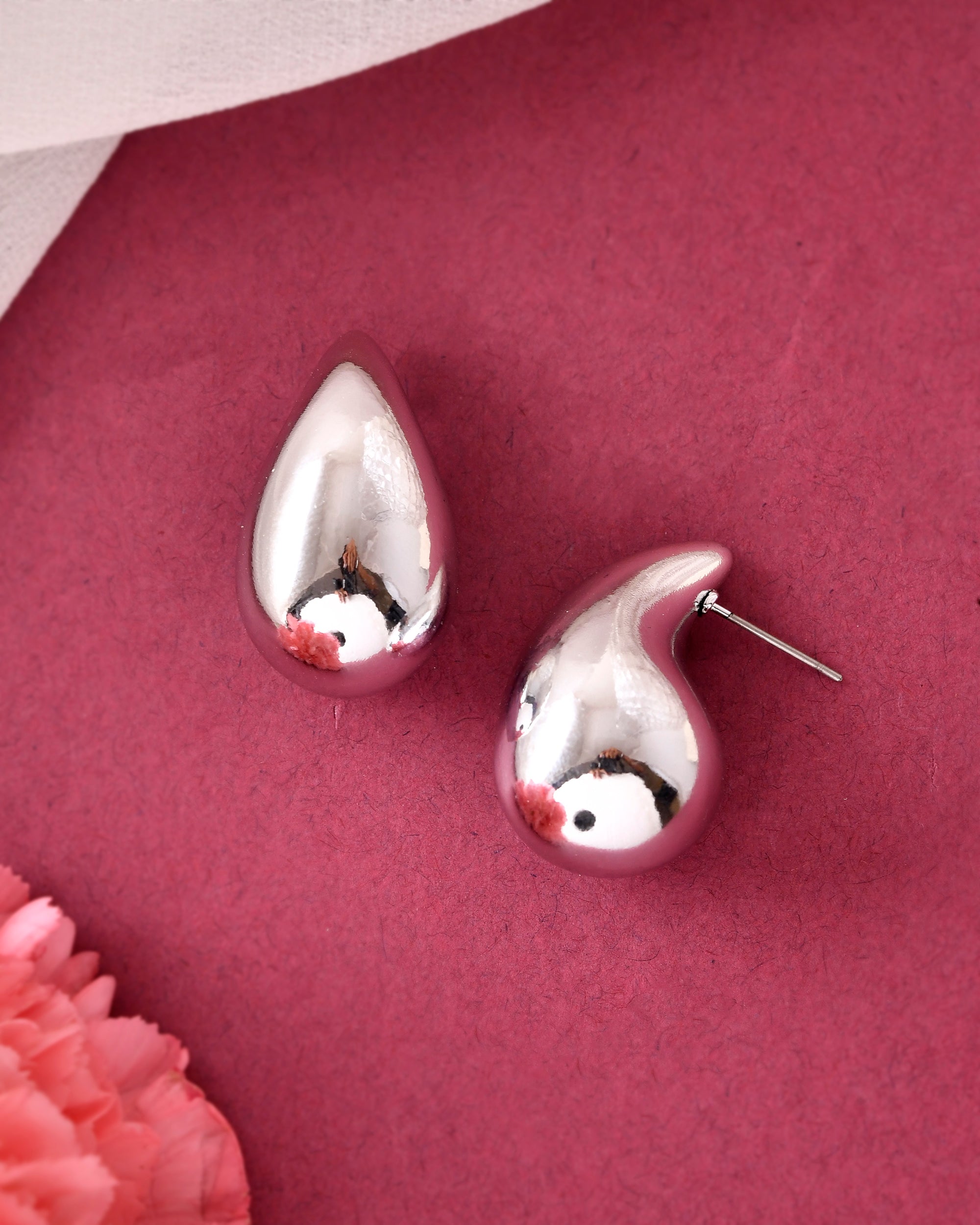 VOJ Silver Plated Teardrop-Shaped Stud Earrings - Distacart