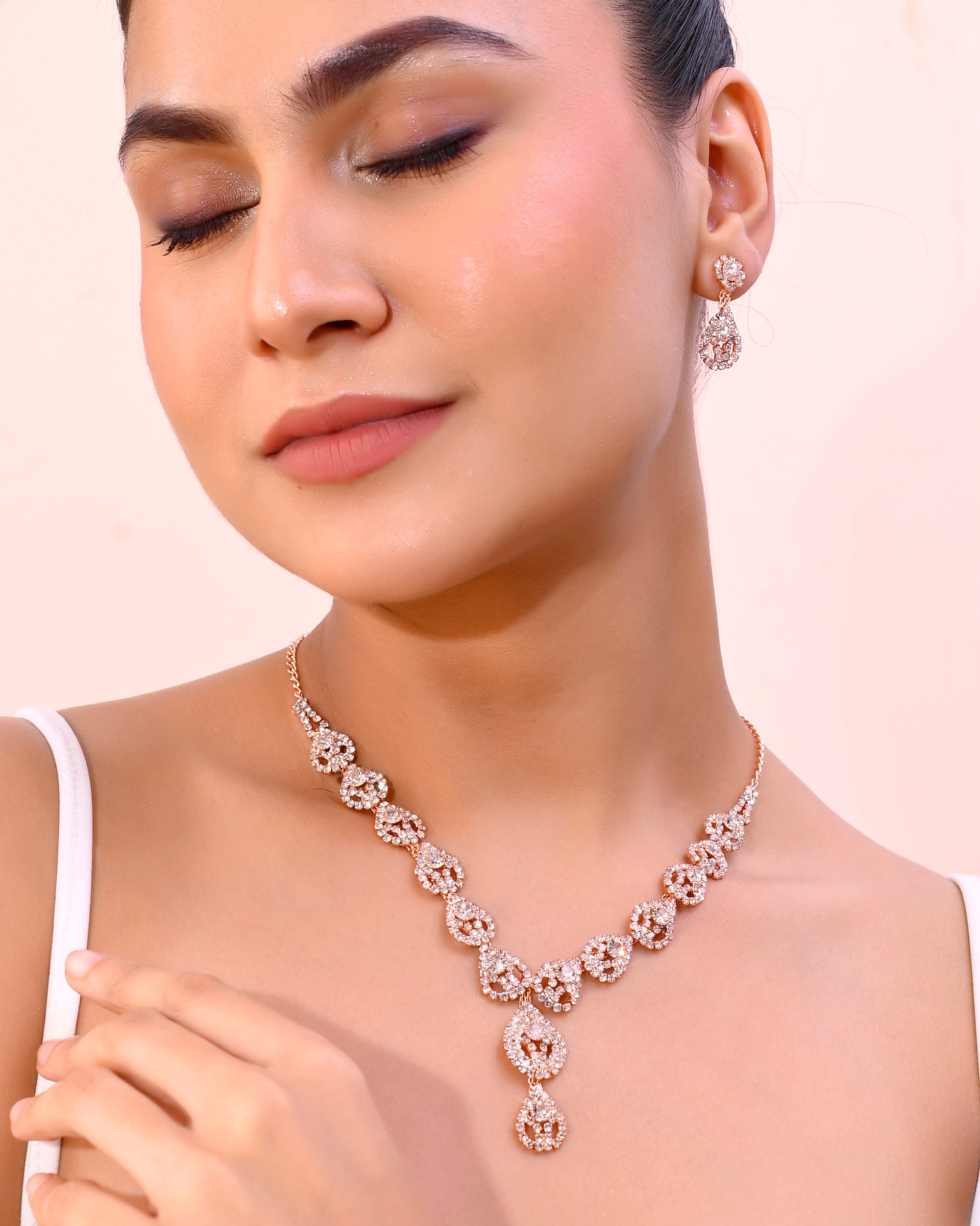 VOJ CZ Stone Studded Gold-Polished Jewellery Set - Distacart