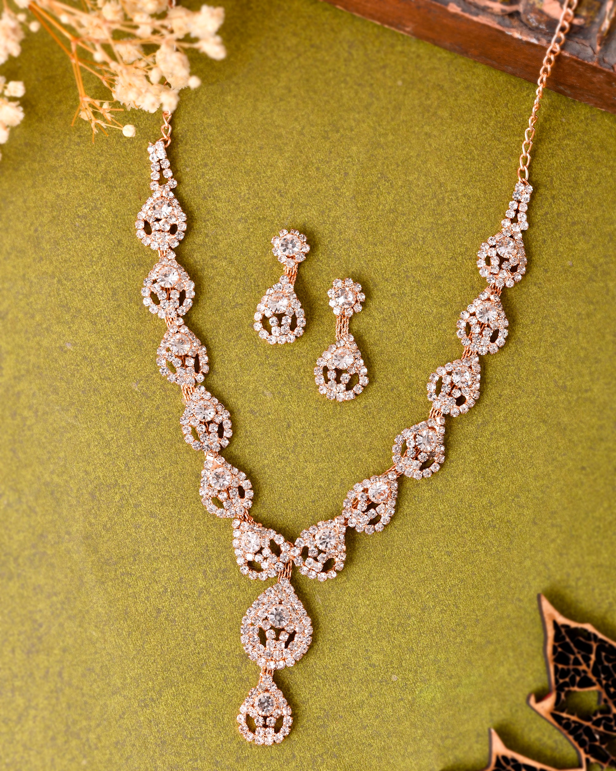 VOJ CZ Stone Studded Gold-Polished Jewellery Set - Distacart