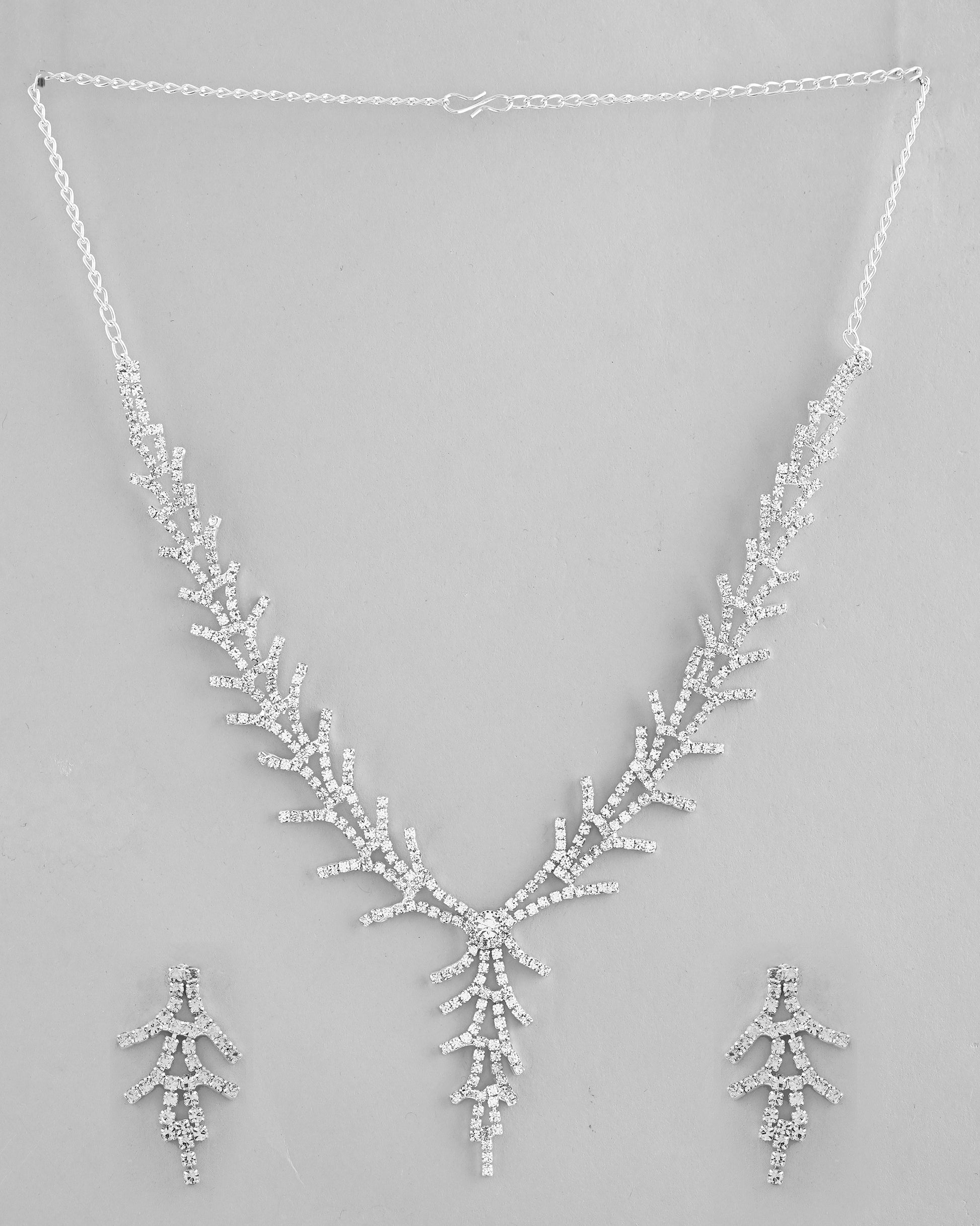 VOJ AD Stone Studded Silver Plated Designer Jewellery Set - Distacart