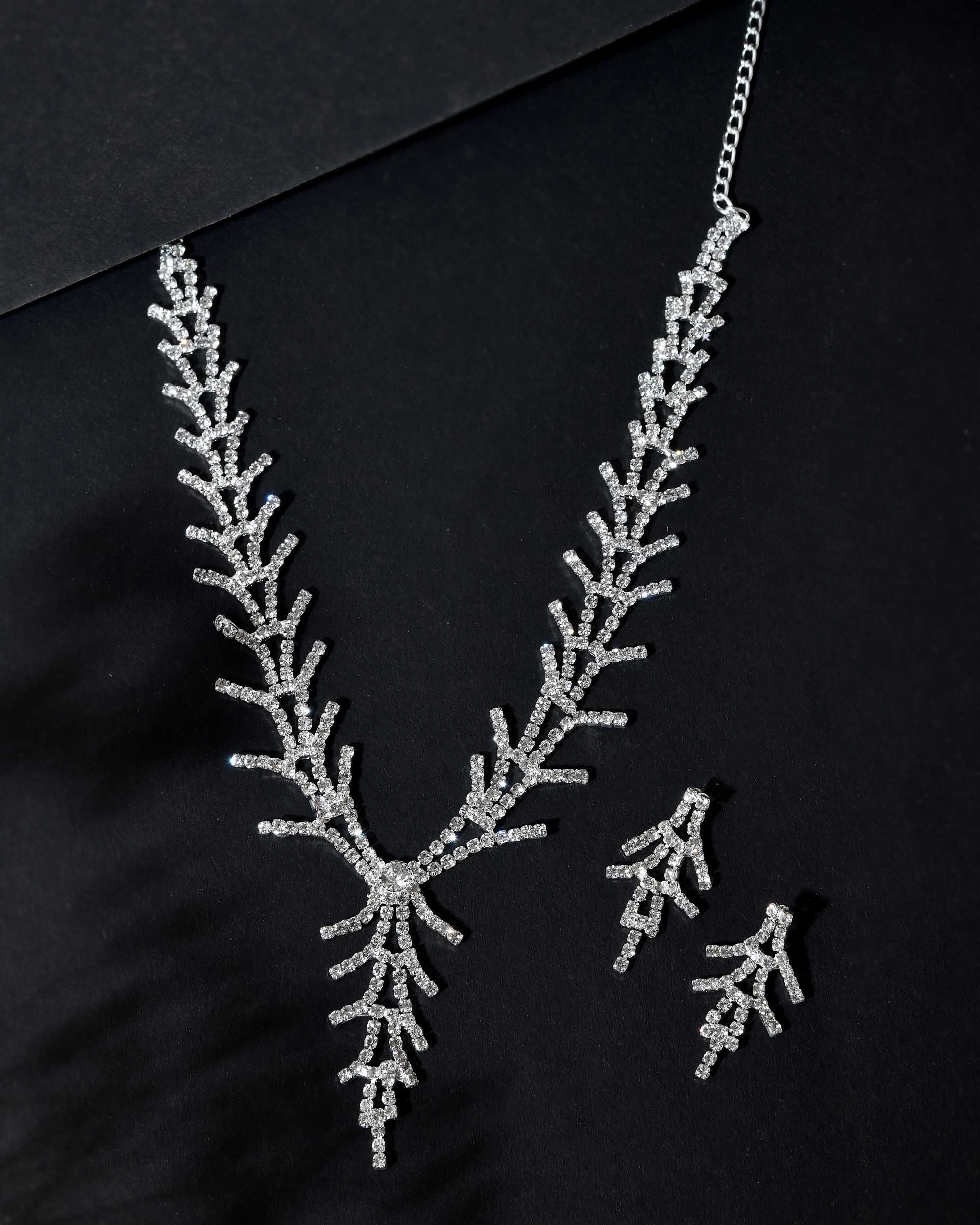 VOJ AD Stone Studded Silver Plated Designer Jewellery Set - Distacart