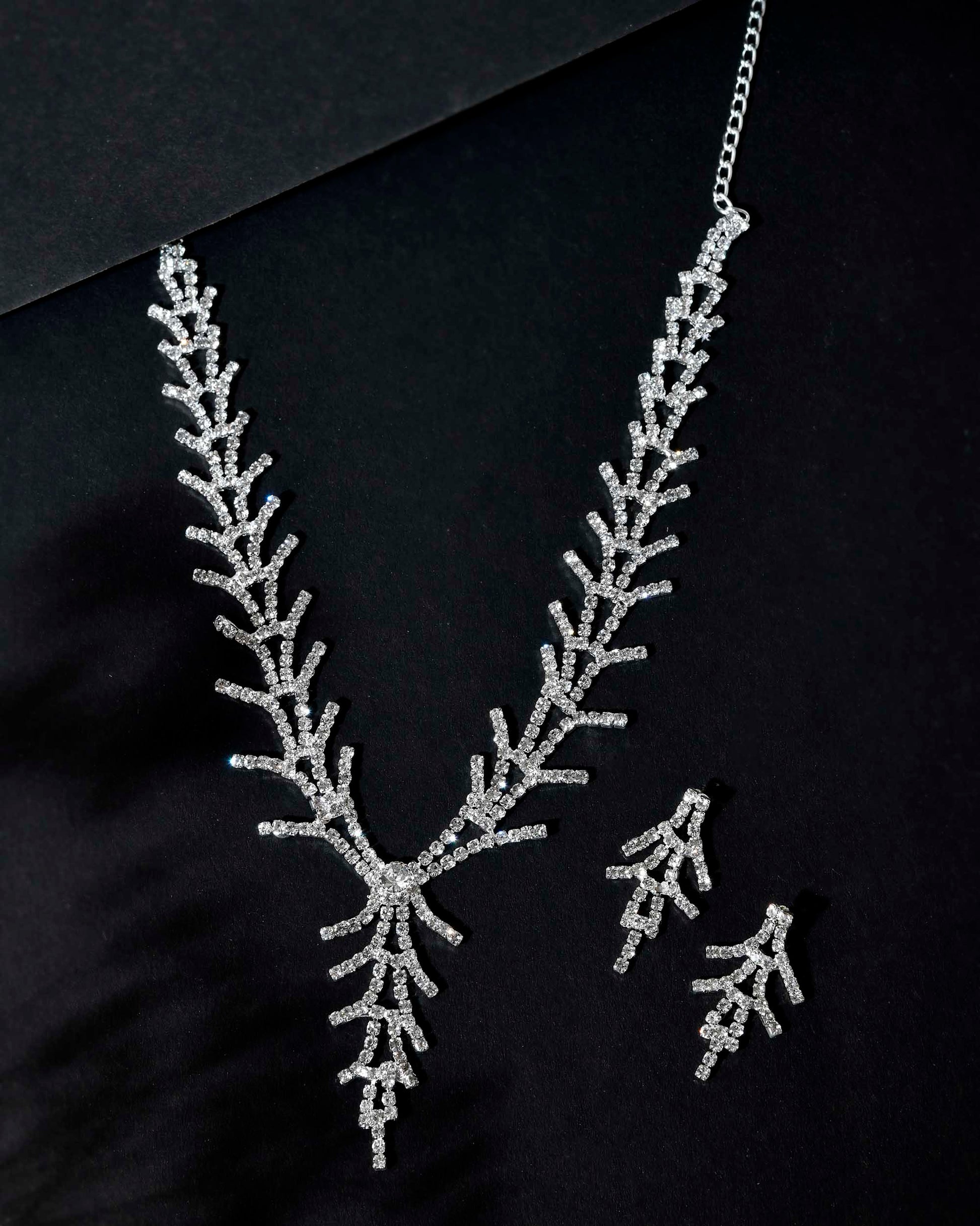 VOJ AD Stone Studded Silver Plated Designer Jewellery Set - Distacart