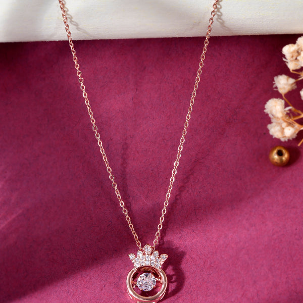 VOJ Rose Gold-Polished Chain With AD Studded crown Shaped Pendent - Distacart