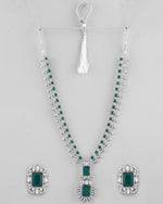 Thumbnail for VOJ Green Silver-Plated Long Necklace Earring Jewellery Set - Distacart