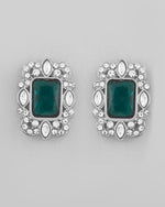 Thumbnail for VOJ Green Silver-Plated Long Necklace Earring Jewellery Set - Distacart