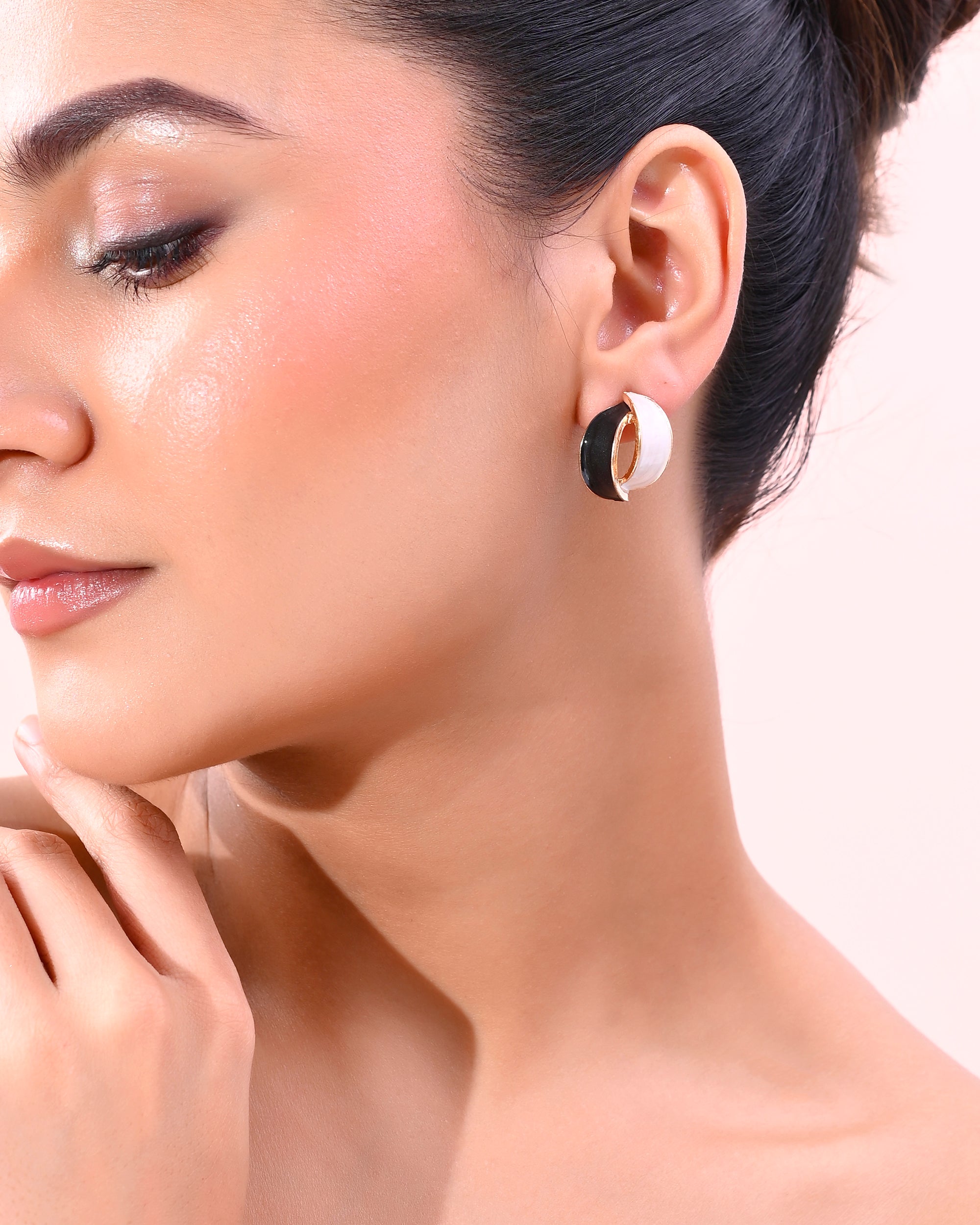 VOJ Gold-Polished Korean Style Black And White Studs Earrings - Distacart