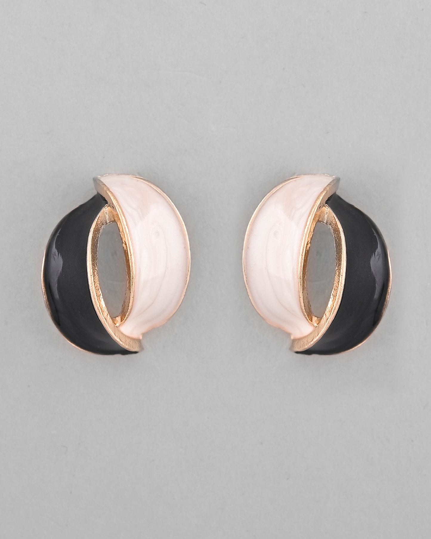 VOJ Gold-Polished Korean Style Black And White Studs Earrings - Distacart