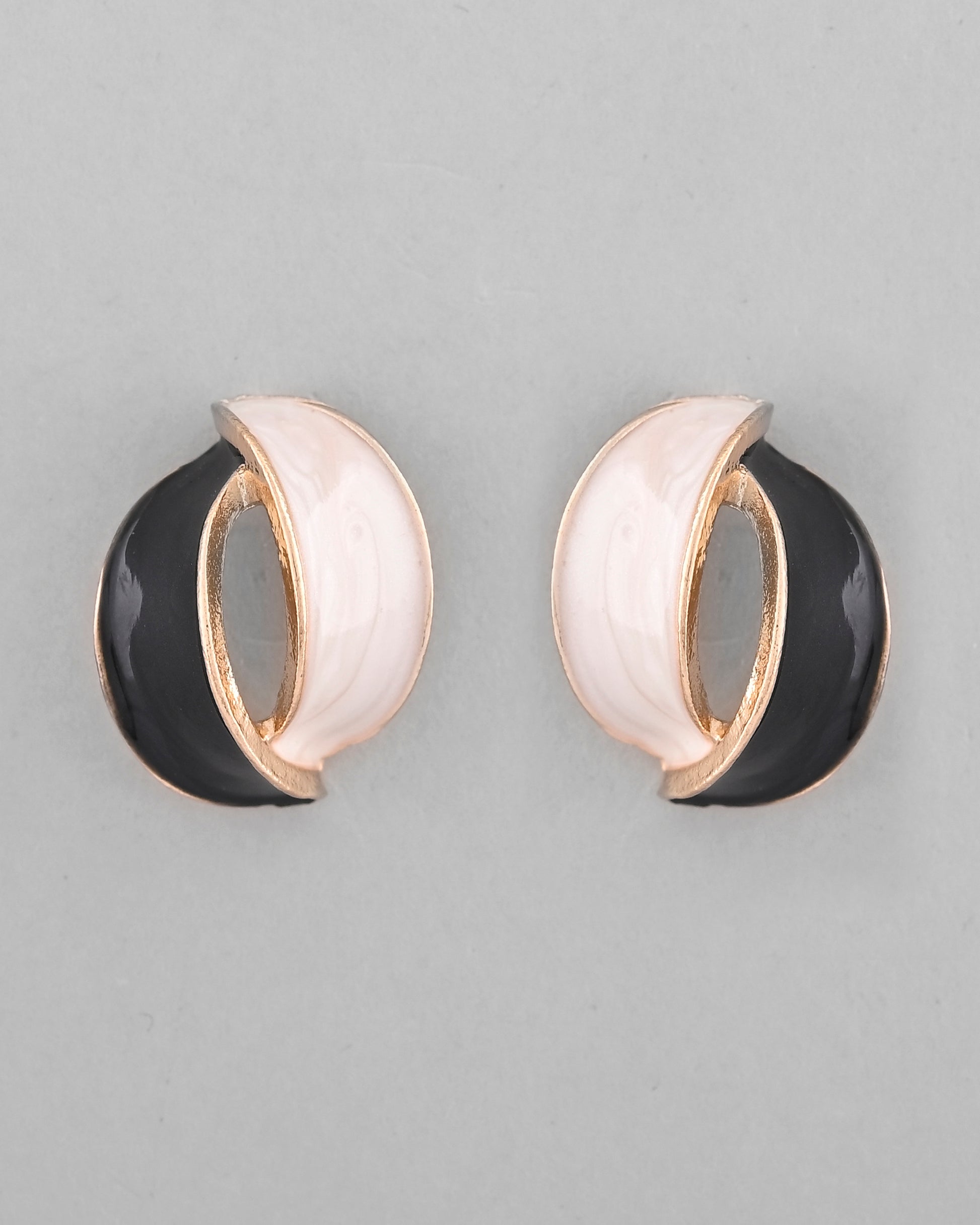 VOJ Gold-Polished Korean Style Black And White Studs Earrings - Distacart