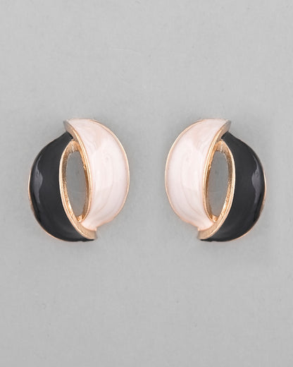 VOJ Gold-Polished Korean Style Black And White Studs Earrings - Distacart
