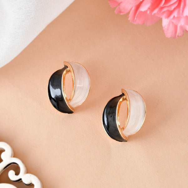 VOJ Gold-Polished Korean Style Black And White Studs Earrings - Distacart
