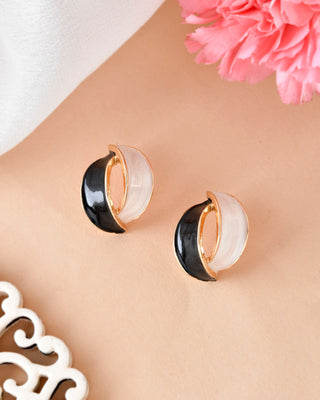 VOJ Gold-Polished Korean Style Black And White Studs Earrings - Distacart