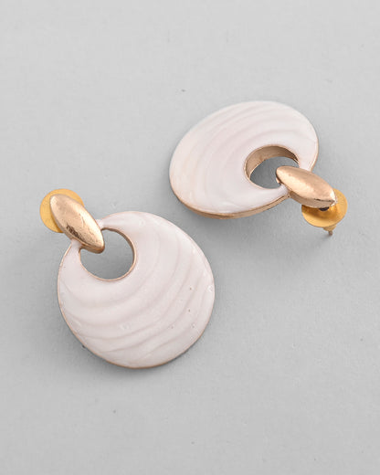 VOJ Gold-Polished Korean Style White Circular Studs Earrings - Distacart