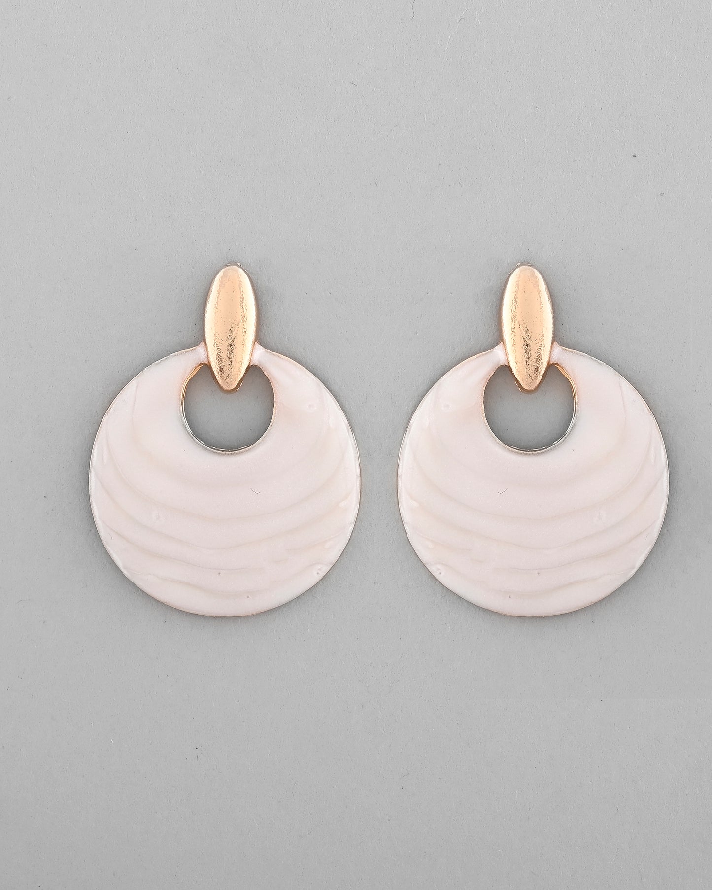 VOJ Gold-Polished Korean Style White Circular Studs Earrings - Distacart