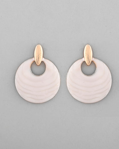 VOJ Gold-Polished Korean Style White Circular Studs Earrings - Distacart