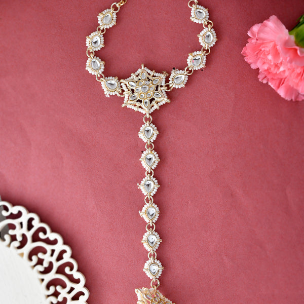 VOJ Gold-Polished Pearl And Kundan Ring Bracelet - Distacart