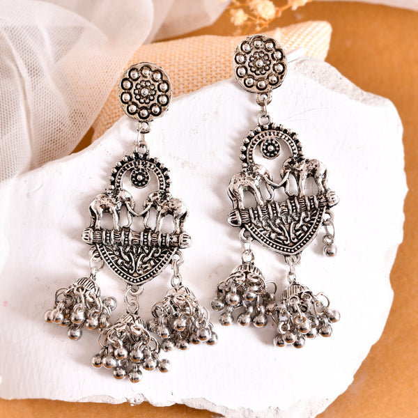 VOJ Silver-Plated Elephant Oxidized Contemporary Drop Earrings - Distacart