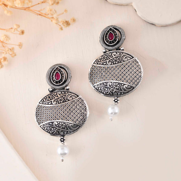 VOJ Rhodium-Plated Oxidized Contemporary With Pearl Earrings - Distacart