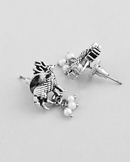 VOJ Rhodium-Plated Deer Oxidized Contemporary Choker With Earrings Set - Distacart