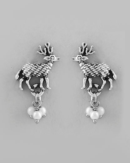 VOJ Rhodium-Plated Deer Oxidized Contemporary Choker With Earrings Set - Distacart