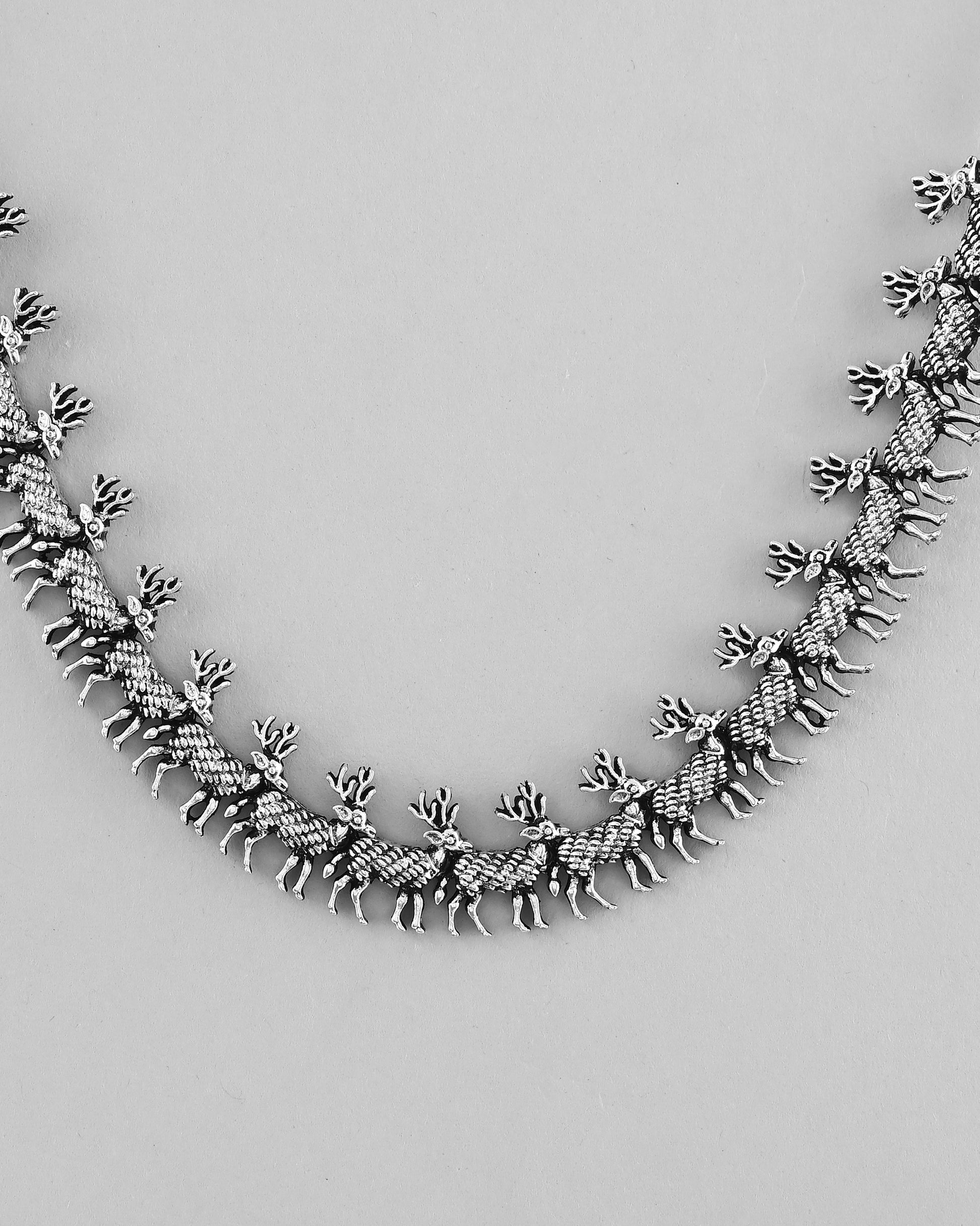 VOJ Rhodium-Plated Deer Oxidized Contemporary Choker With Earrings Set - Distacart