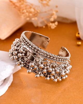 VOJ Silver-Plated Ghungroo Studded Oxidized Cuff Bracelet - Distacart