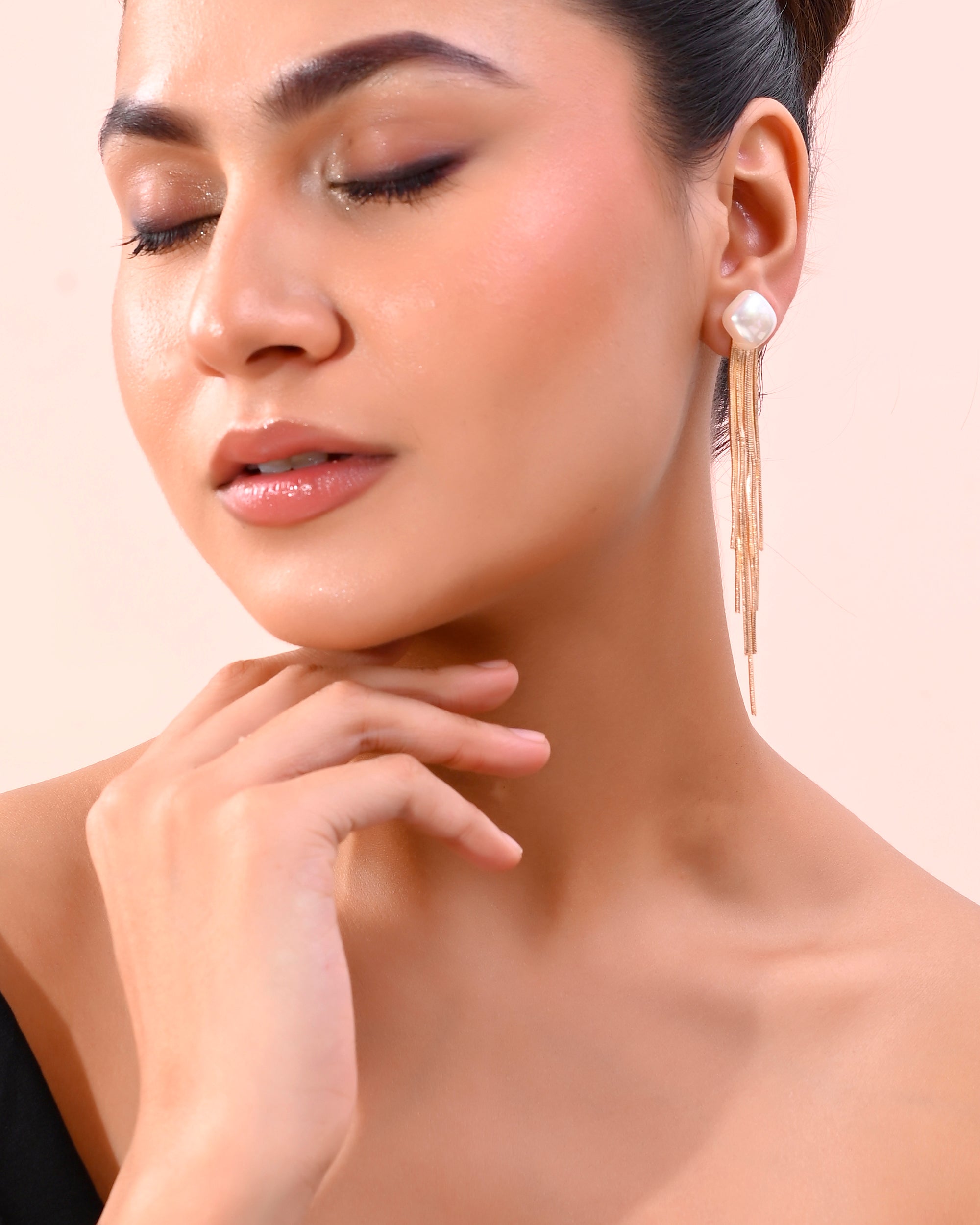 VOJ Gold-Polished Handcrafted Pearl Studded Classic Drop Earrings - Distacart