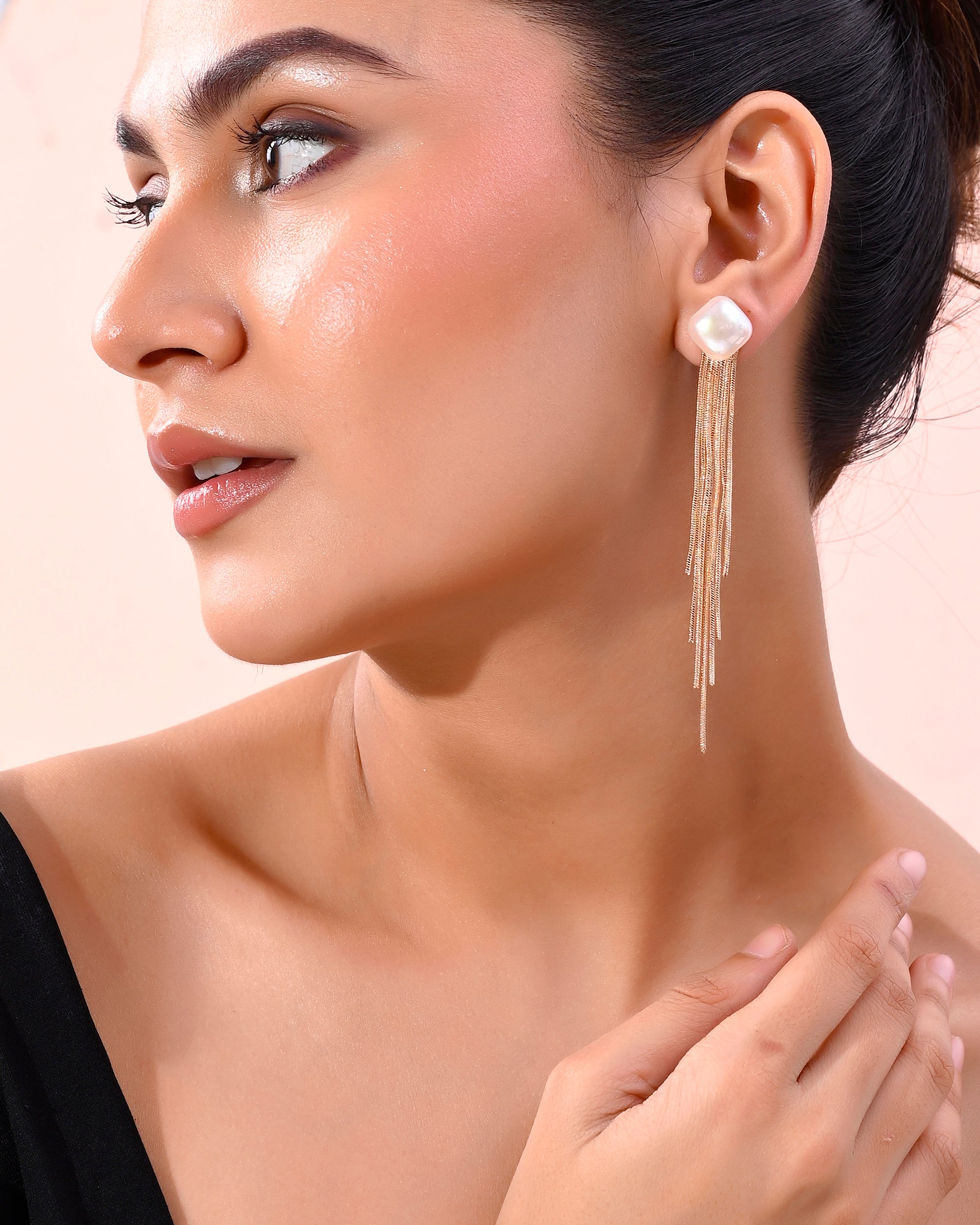 VOJ Gold-Polished Handcrafted Pearl Studded Classic Drop Earrings - Distacart
