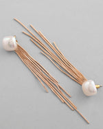 Thumbnail for VOJ Gold-Polished Handcrafted Pearl Studded Classic Drop Earrings - Distacart