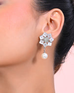 Thumbnail for VOJ Silver Plated Floral Stone Studded Earrings - Distacart