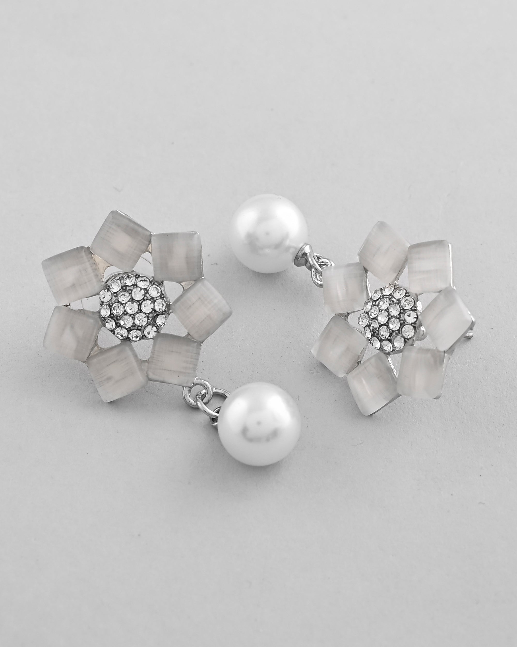 VOJ Silver Plated Floral Stone Studded Earrings - Distacart
