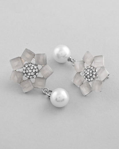 VOJ Silver Plated Floral Stone Studded Earrings - Distacart