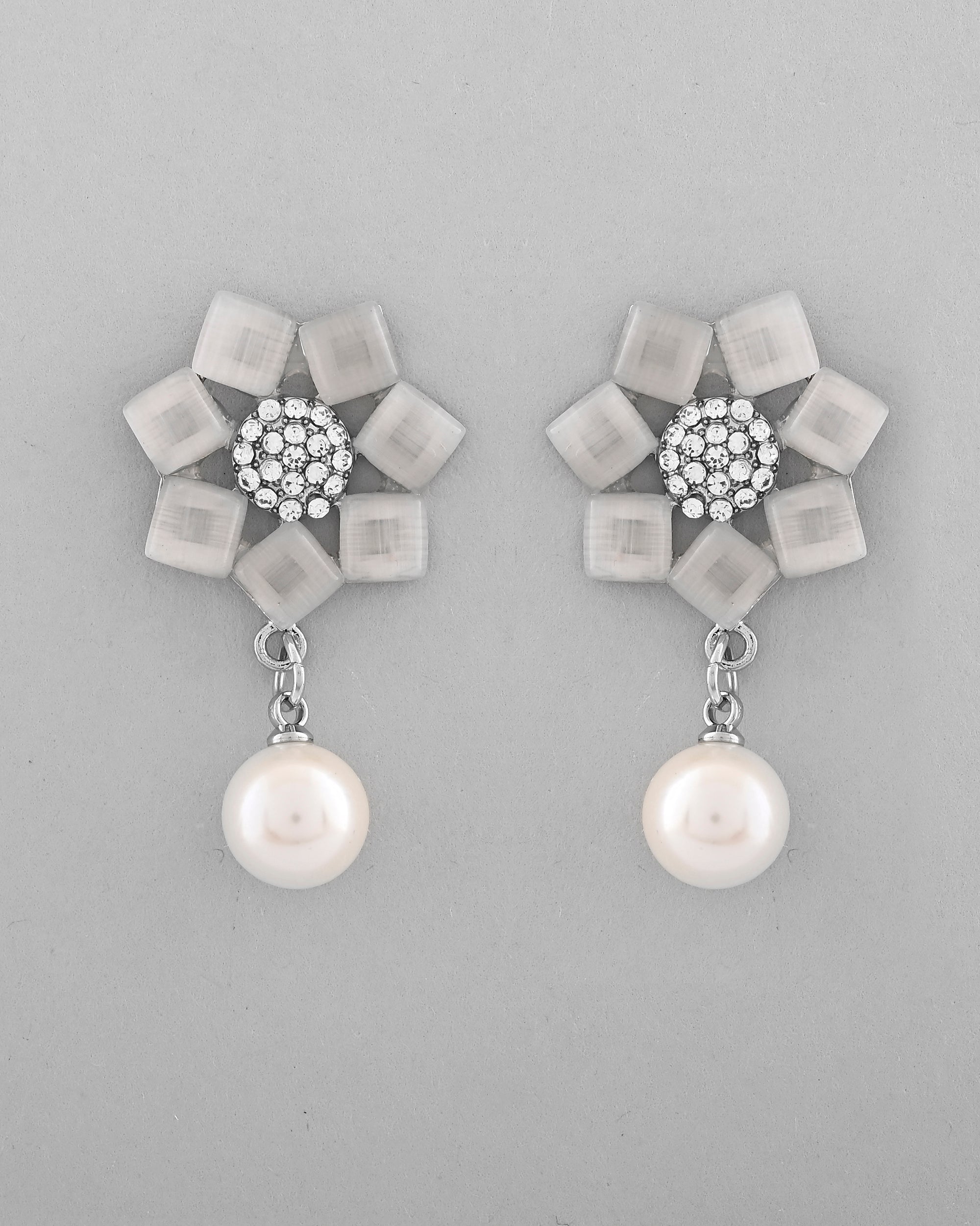 VOJ Silver Plated Floral Stone Studded Earrings - Distacart