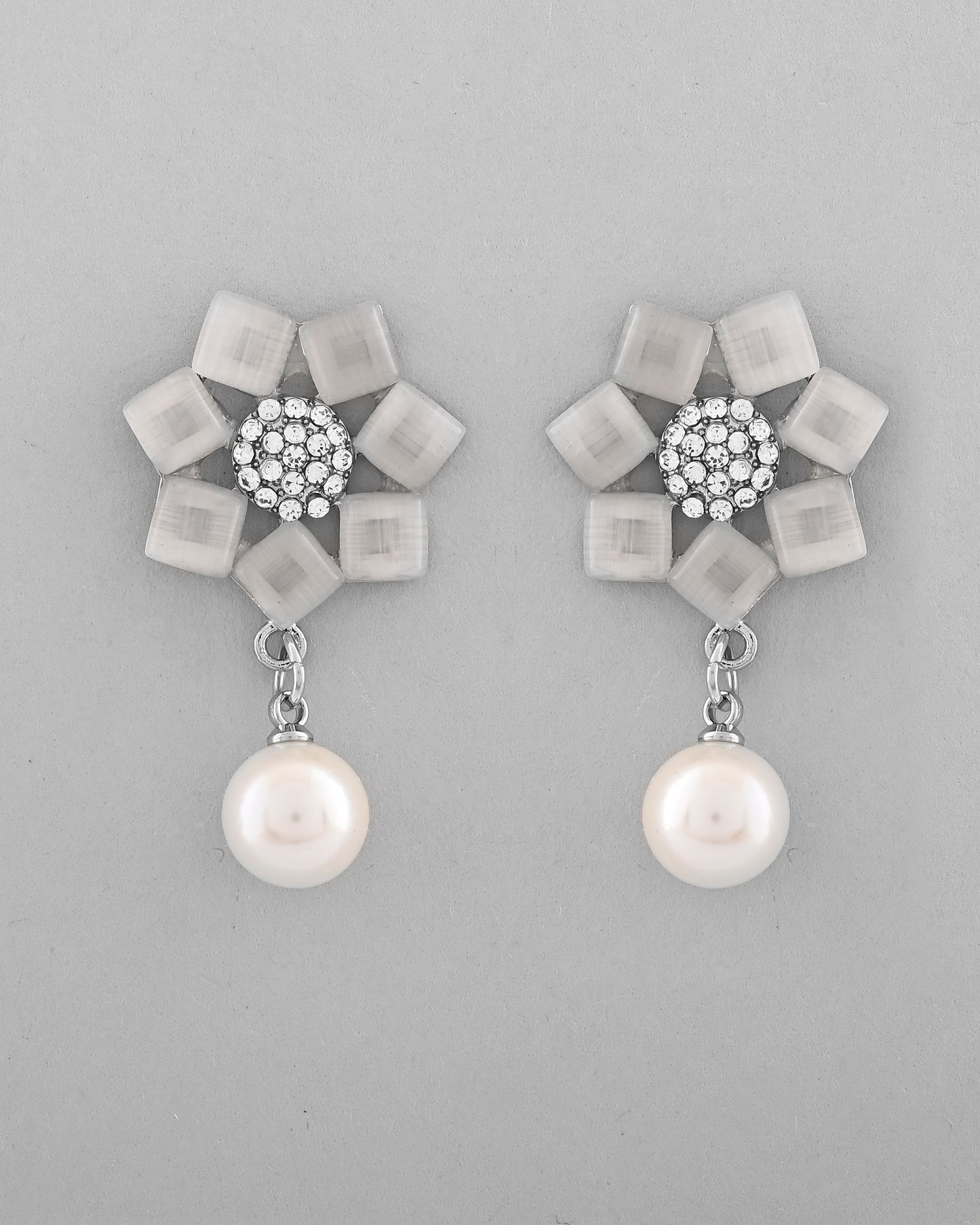 VOJ Silver Plated Floral Stone Studded Earrings - Distacart