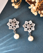 Thumbnail for VOJ Silver Plated Floral Stone Studded Earrings - Distacart