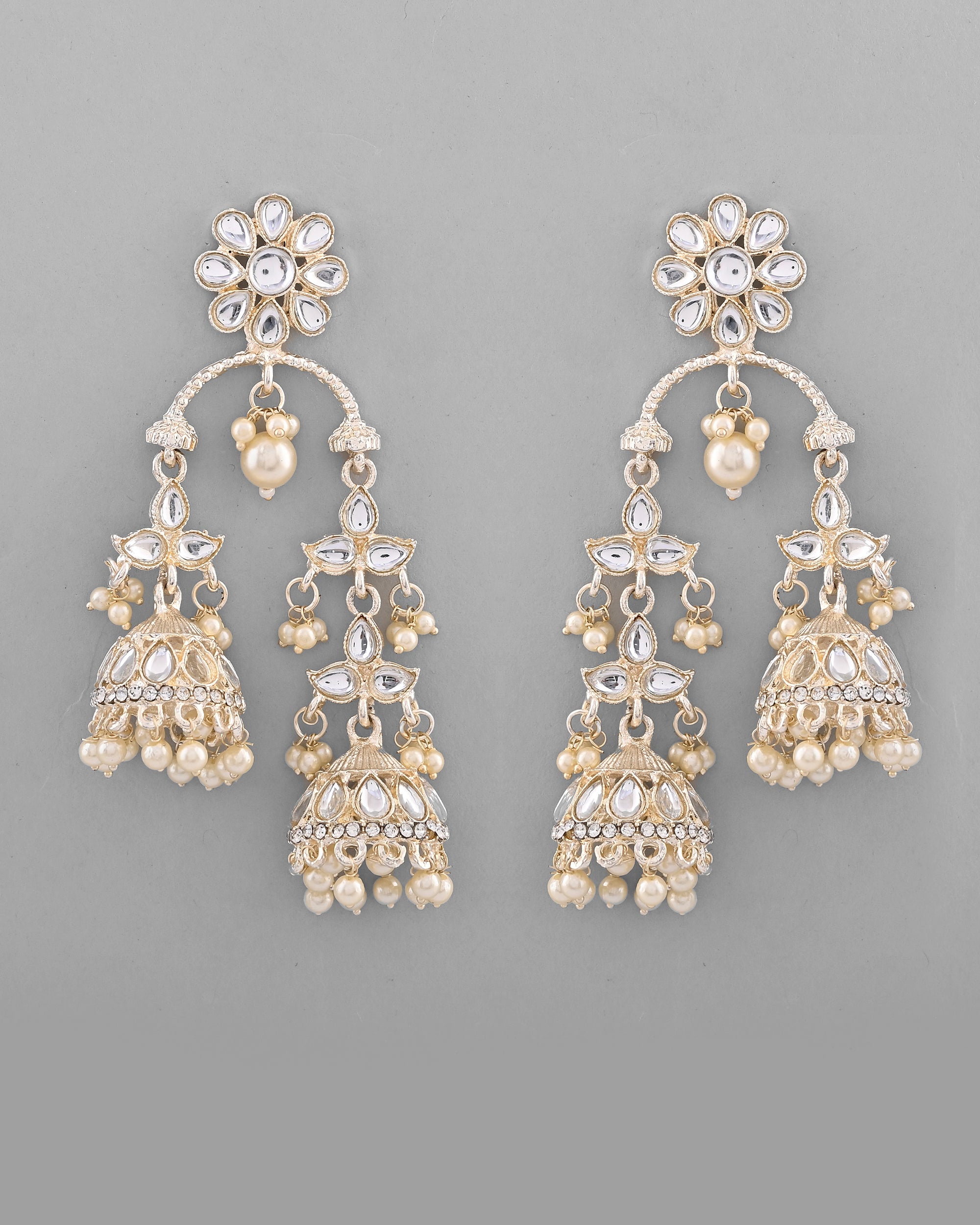 VOJ Gold-Polished Kundan Contemporary Up & Down Jhumka Earrings - Distacart