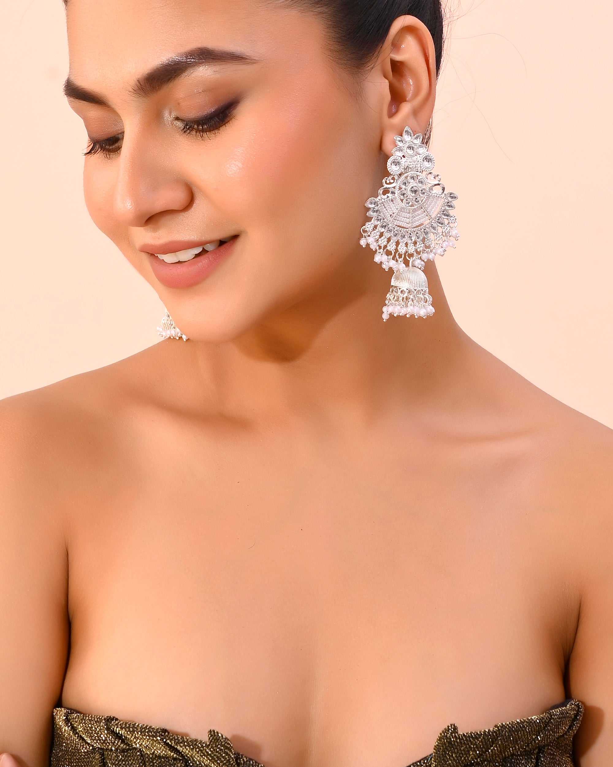 VOJ Silver plated Kundan Contemporary Jhumka Earrings - Distacart