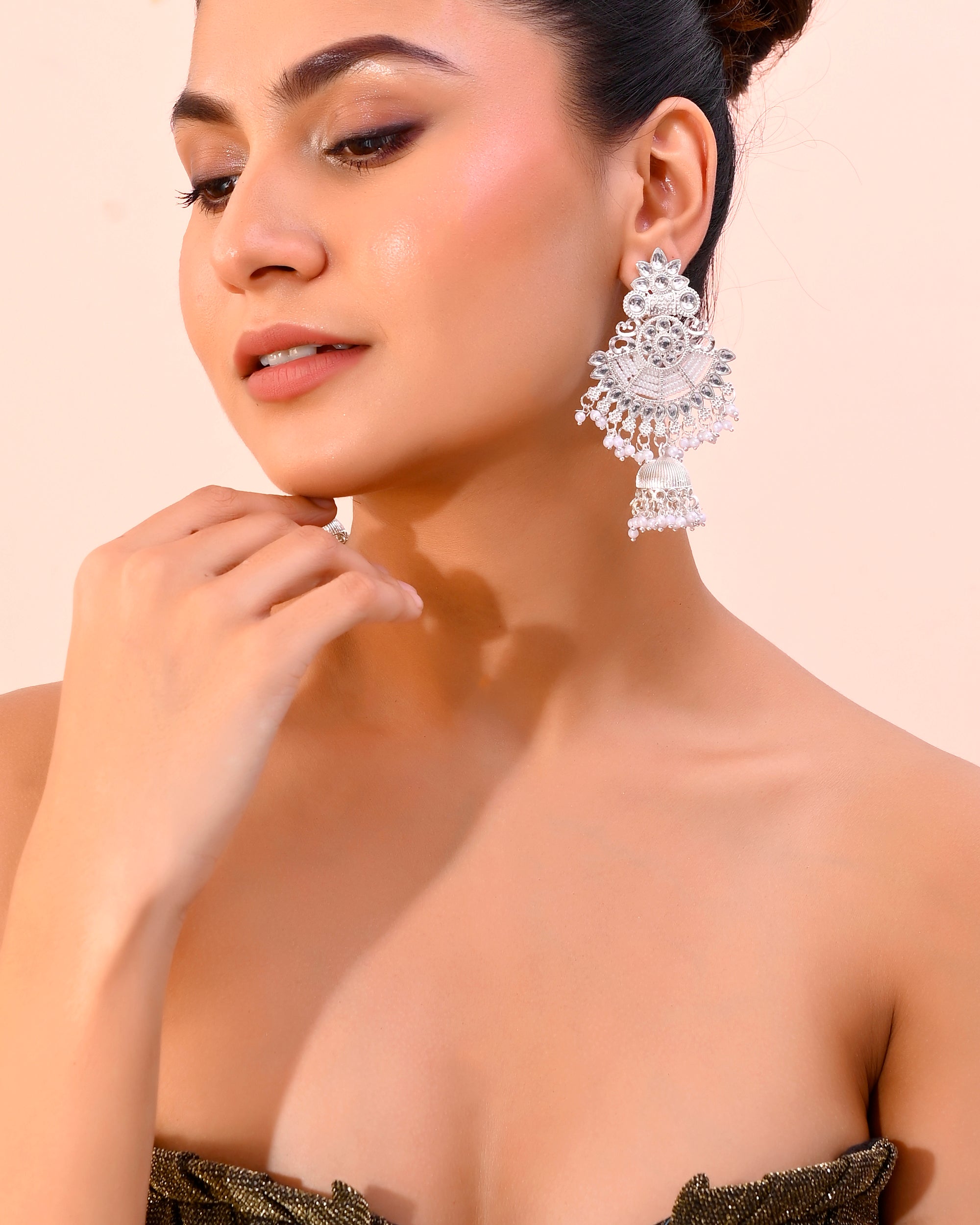 VOJ Silver plated Kundan Contemporary Jhumka Earrings - Distacart