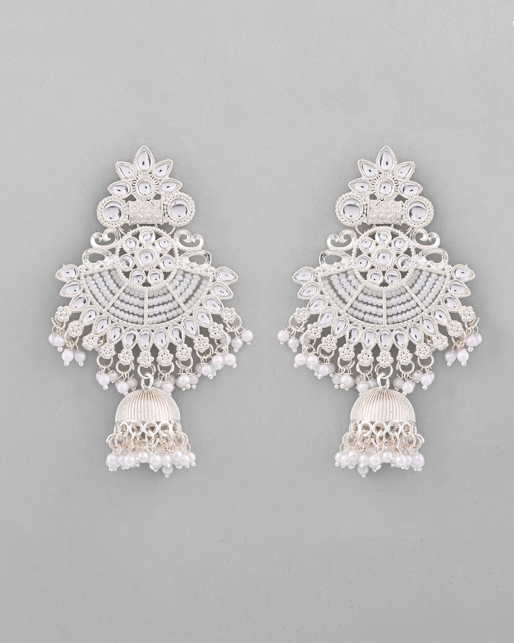VOJ Silver plated Kundan Contemporary Jhumka Earrings - Distacart