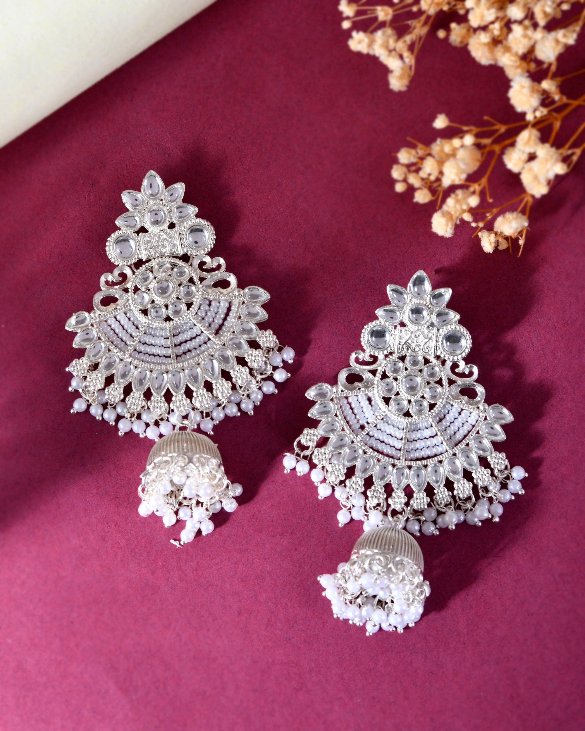 VOJ Silver plated Kundan Contemporary Jhumka Earrings - Distacart