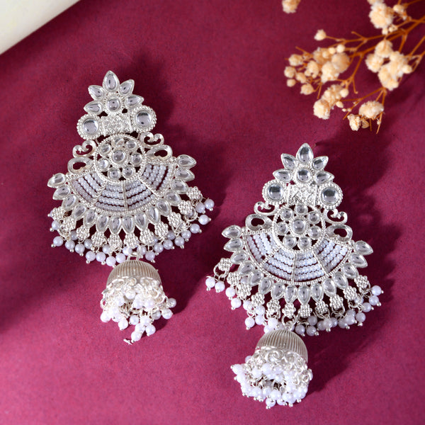 VOJ Silver plated Kundan Contemporary Jhumka Earrings - Distacart