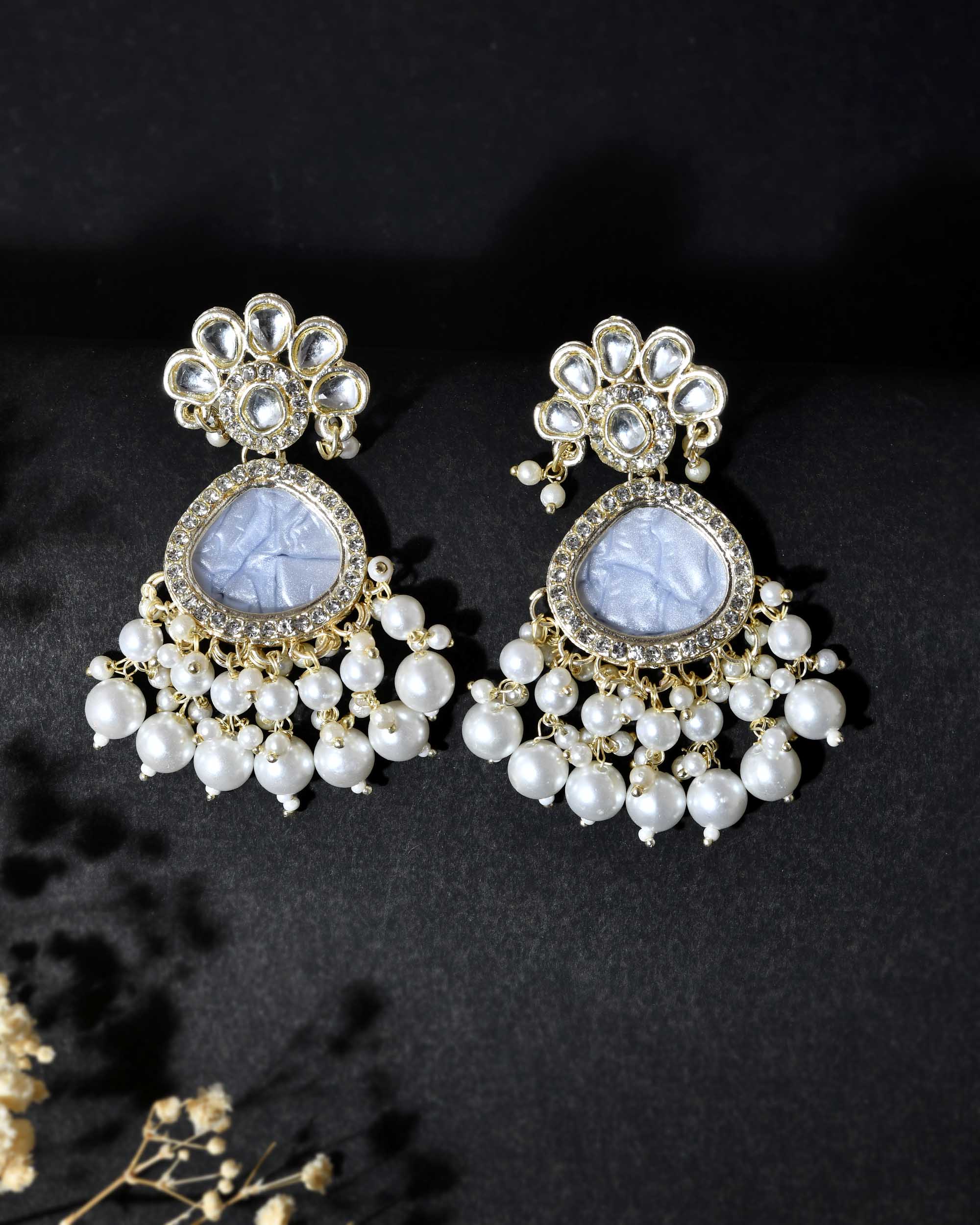 VOJ Gold-Toned Kundan Studded Contemporary Oxidised Drop Earrings - Distacart