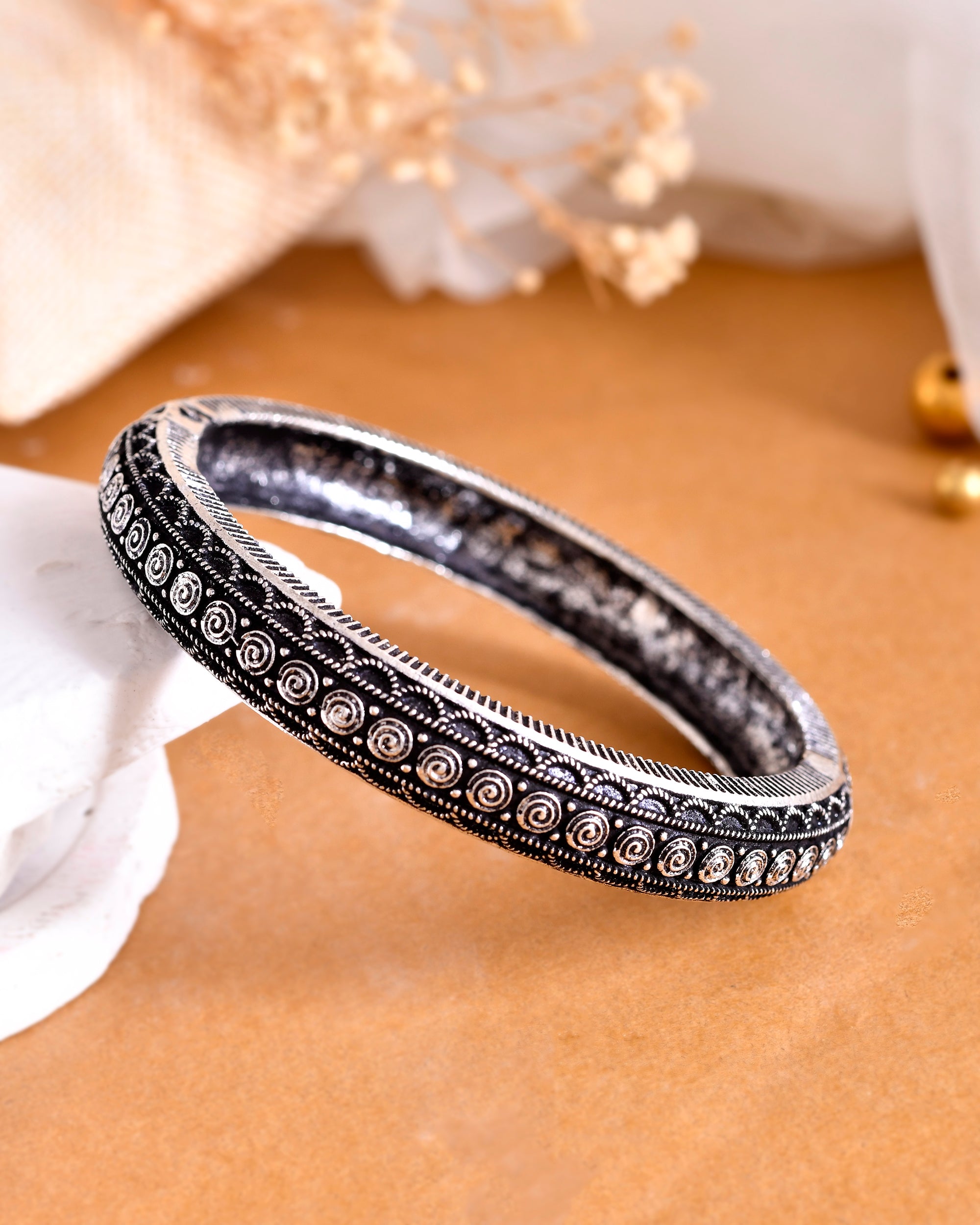 VOJ Rhodium-Plated Contemporay Oxidized Cuff Bracelet - Distacart